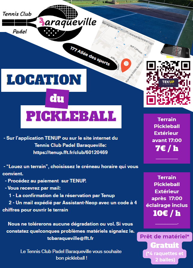 Location Horaire PICKLEBALL et TENNIS