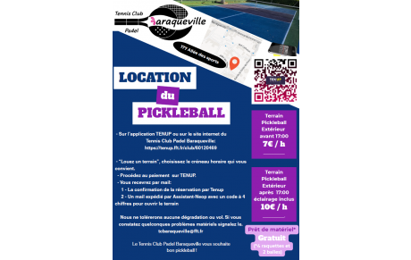 Location Horaire PICKLEBALL et TENNIS